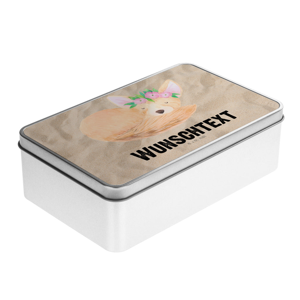 Personalisierte Metalldose Wüstenfuchs Blumenkranz Personalisierte Metalldose, Dose mit Namen, Namensdose, Kiste mit Namen, Namenskiste, Afrika, Wildtiere, Wüste, Wüstenfuchs, Blumen, Blumenkranz, Glücklich