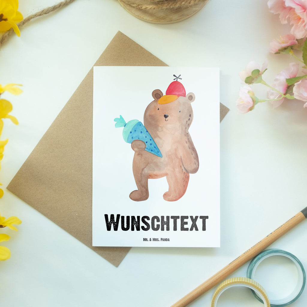 Personalisierte Grußkarte Bär mit Schultüte Personalisierte Grußkarte, Personalisiertere Klappkarte, Personalisierte Einladungskarte, Personalisierte Glückwunschkarte, Personalisierte Hochzeitskarte, Personalisierte Geburtstagskarte, Grußkarte mit Namen, Grußkarte selber drucken, Grußkarte selbst gestalten, Grußkarte mit persönlichen Nachrichten, Grußkarte als Geldgeschenk, Grußkarten personalisiert, Bär, Teddy, Teddybär, Bär Motiv, Schultüte, Erster Schultag Geschenk, Einschulung Geschenk, Schule Geschenk, Grundschule, Schulanfang, Schulbeginn