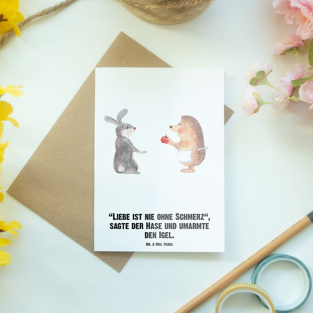 Personalisierte Grußkarte Liebe ist nie ohne Schmerz Personalisierte Grußkarte, Personalisiertere Klappkarte, Personalisierte Einladungskarte, Personalisierte Glückwunschkarte, Personalisierte Hochzeitskarte, Personalisierte Geburtstagskarte, Grußkarte mit Namen, Grußkarte selber drucken, Grußkarte selbst gestalten, Grußkarte mit persönlichen Nachrichten, Grußkarte als Geldgeschenk, Grußkarten personalisiert, Tiermotive, Gute Laune, lustige Sprüche, Tiere, Igel und Hase, Igel, Hase, Liebe Spruch, Liebeskummer Geschenk, Herzschmerz, Trösten, Trennungsschmerz, Spruch romantisch