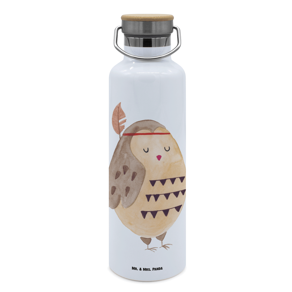 Trinkflasche Eule Federschmuck Thermosflasche, Isolierflasche, Edelstahl, Trinkflasche, 0, 75 l, isoliert, Wamrhaltefunktion, Sportflasch, Flasche zum Sport, Sportlerflasche, Eule, Eule Deko, Owl, Das Leben ist ein Abenteuer, Reisespruch, Federschmuck, Dekoration