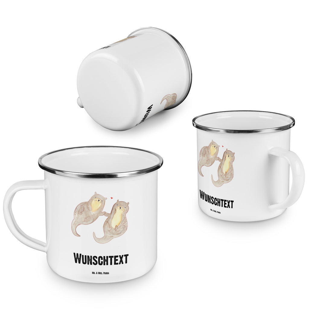 Personalisierte Emaille Tasse Otter händchenhaltend Emaille Tasse personalisiert, Emaille Tasse mit Namen, Campingtasse personalisiert, Namenstasse, Campingtasse bedrucken, Campinggeschirr personalsisert, Otter, Fischotter, Seeotter, Otter Seeotter See Otter