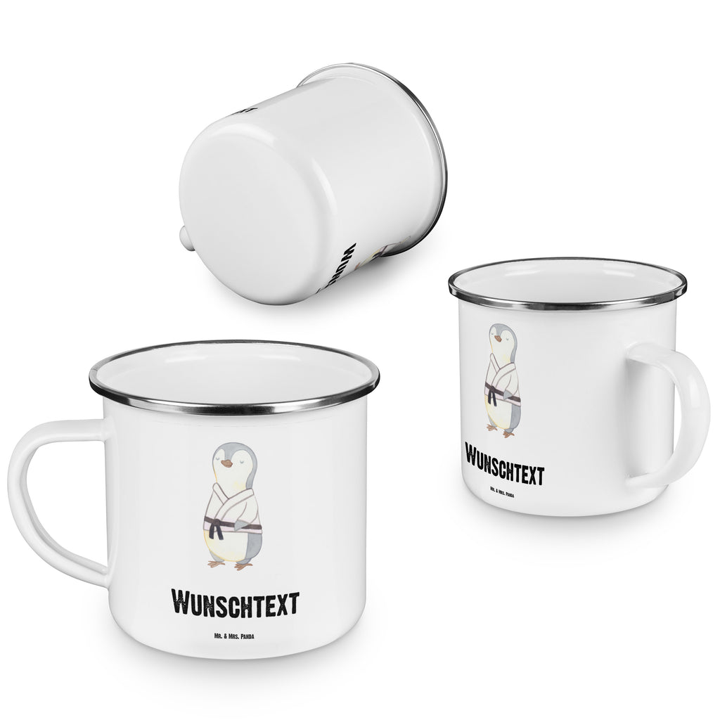 Personalisierte Emaille Tasse Pinguin Karate Tage Emaille Tasse personalisiert, Emaille Tasse mit Namen, Campingtasse personalisiert, Namenstasse, Campingtasse bedrucken, Campinggeschirr personalsisert, Geschenk, Sport, Sportart, Hobby, Schenken, Danke, Dankeschön, Auszeichnung, Gewinn, Sportler, Karate, Kampfsportart, Selbstverteidigung, Kampfkunst, Karate Verein