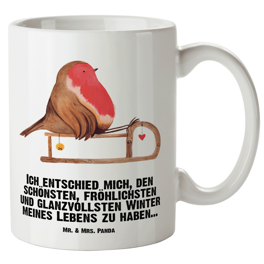 XL Tasse Rotkehlchen Schlitten XL Tasse, Große Tasse, Grosse Kaffeetasse, XL Becher, XL Teetasse, spülmaschinenfest, Jumbo Tasse, Groß, Winter, Weihnachten, Weihnachtsdeko, Nikolaus, Advent, Heiligabend, Wintermotiv, Schlitten, Vogel