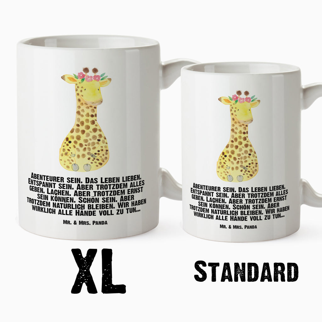 XL Tasse Giraffe Blumenkranz XL Tasse, Große Tasse, Grosse Kaffeetasse, XL Becher, XL Teetasse, spülmaschinenfest, Jumbo Tasse, Groß, Afrika, Wildtiere, Giraffe, Blumenkranz, Abenteurer, Selbstliebe, Freundin
