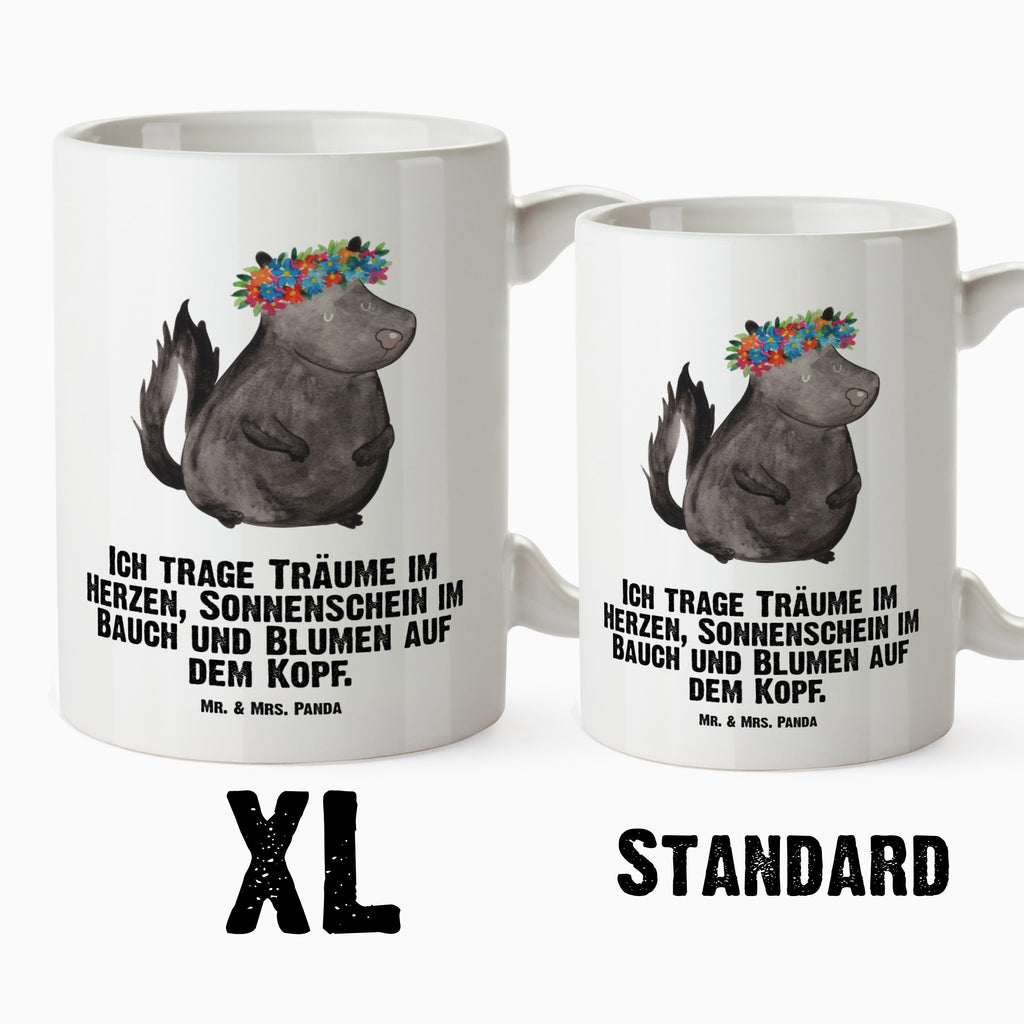 XL Tasse Stinktier Blumenmaedchen XL Tasse, Große Tasse, Grosse Kaffeetasse, XL Becher, XL Teetasse, spülmaschinenfest, Jumbo Tasse, Groß, Stinktier, Skunk, Wildtier, Raubtier, Stinker, Stinki, Yoga, Namaste, Lebe, Liebe, Lache