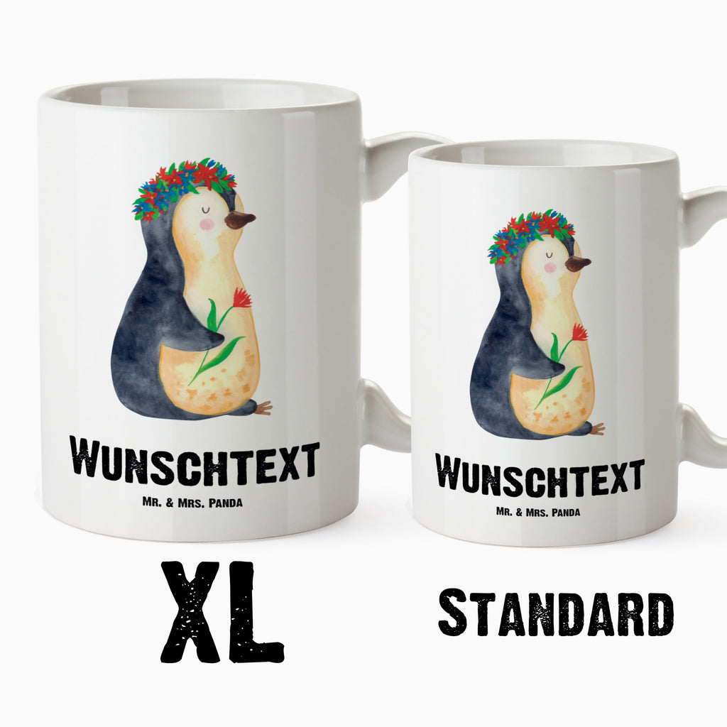 Personalisierte XL Tasse Pinguin Blumenkranz Personalisierte XL Tasse, Personalisierte Große Tasse, Personalisierte Grosse Kaffeetasse, PErsonalisierter XL Becher, XL Teetasse mit Namen, XL  Becher mit Namen, spülmaschinenfest, Jumbo Tasse, Groß, Personalisiert, XL Tasse mit Namen, XL Namenstasse, Jumbo Namenstasse, Pinguin, Pinguine, Blumenkranz, Universum, Leben, Wünsche, Ziele, Lebensziele, Motivation, Lebenslust, Liebeskummer, Geschenkidee