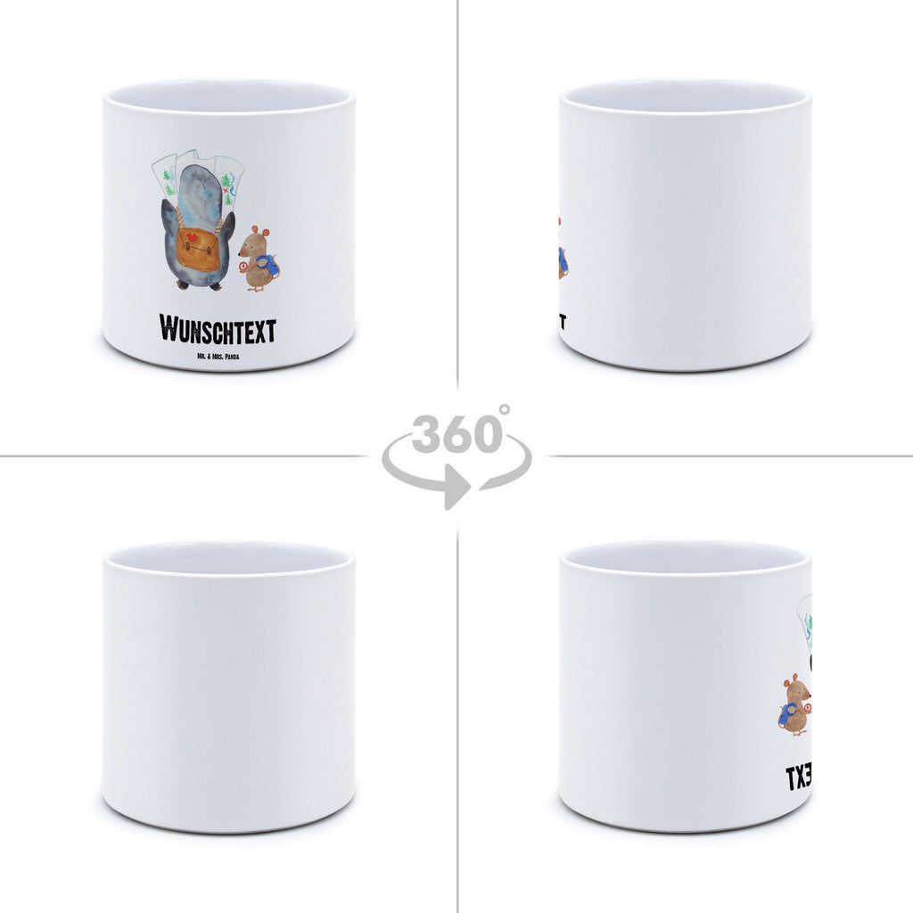 Personalisierter XL Blumentopf Pinguin & Maus Wanderer Personalisierter Blumentopf, Personalisierter Übertopf, Personalisierter Pflanztopf, Personalisierter Keramiktopf, Personalisierter Kräutertopf, Personalisierter Topf, Personalisierter Pflanzkübel, Personalisierter Blumenübertopf, Pinguin, Pinguine, Abenteurer, Abenteuer, Roadtrip, Ausflug, Wanderlust, wandern