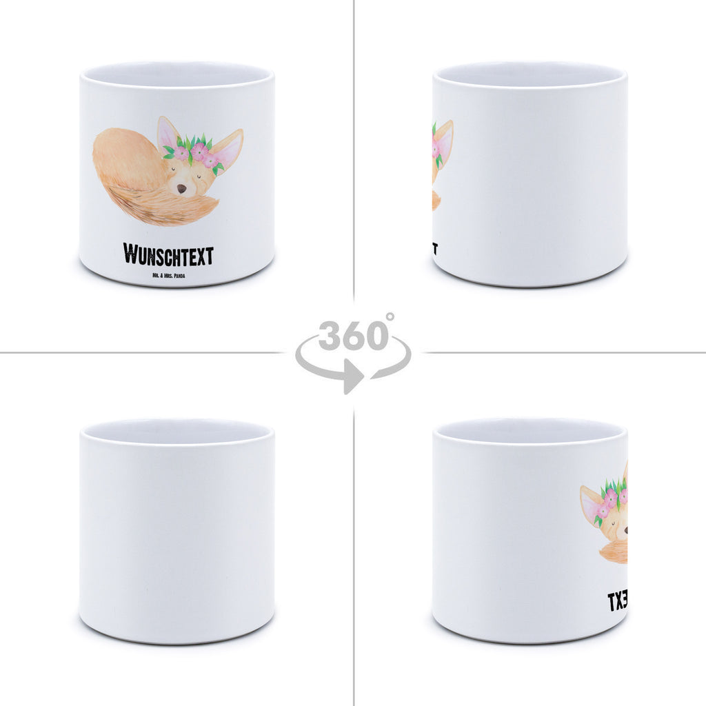 Personalisierter XL Blumentopf Wüstenfuchs Blumenkranz Personalisierter Blumentopf, Personalisierter Übertopf, Personalisierter Pflanztopf, Personalisierter Keramiktopf, Personalisierter Kräutertopf, Personalisierter Topf, Personalisierter Pflanzkübel, Personalisierter Blumenübertopf, Afrika, Wildtiere, Wüste, Wüstenfuchs, Blumen, Blumenkranz, Glücklich