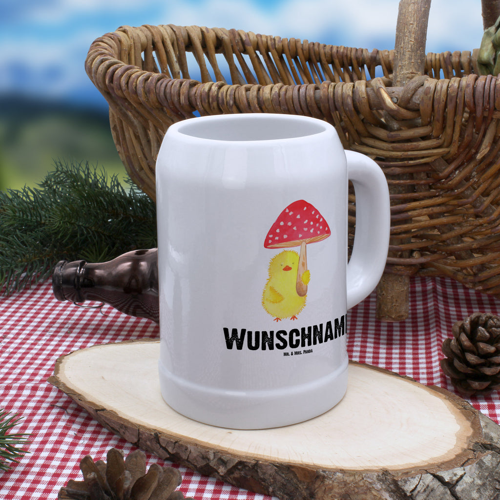 Personalisierter Bierkrug Küken Fliegenpilz Bierkrug mit Namen, Bierkrug personalisieren, Bierglas mit Namen, Personalisierung, Bedrucken, Ostern, Osterhase, Ostergeschenke, Osternest, Osterdeko, Geschenk zu Ostern, Küken, Fliegenpilz, Glückspilz, Frohe Ostern, Ostergrüße