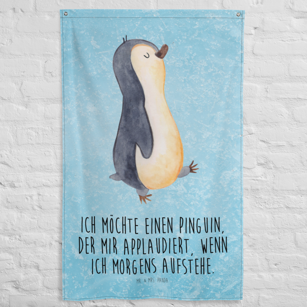 Wandbehang Pinguin marschierend Pinguin, Pinguine, Frühaufsteher, Langschläfer, Bruder, Schwester, Familie	 Wandbehang, Dekoration, Boho, Wandteppich, Wandtuch, Wanddeko, Tapisserie, Tapestry  Pinguin
