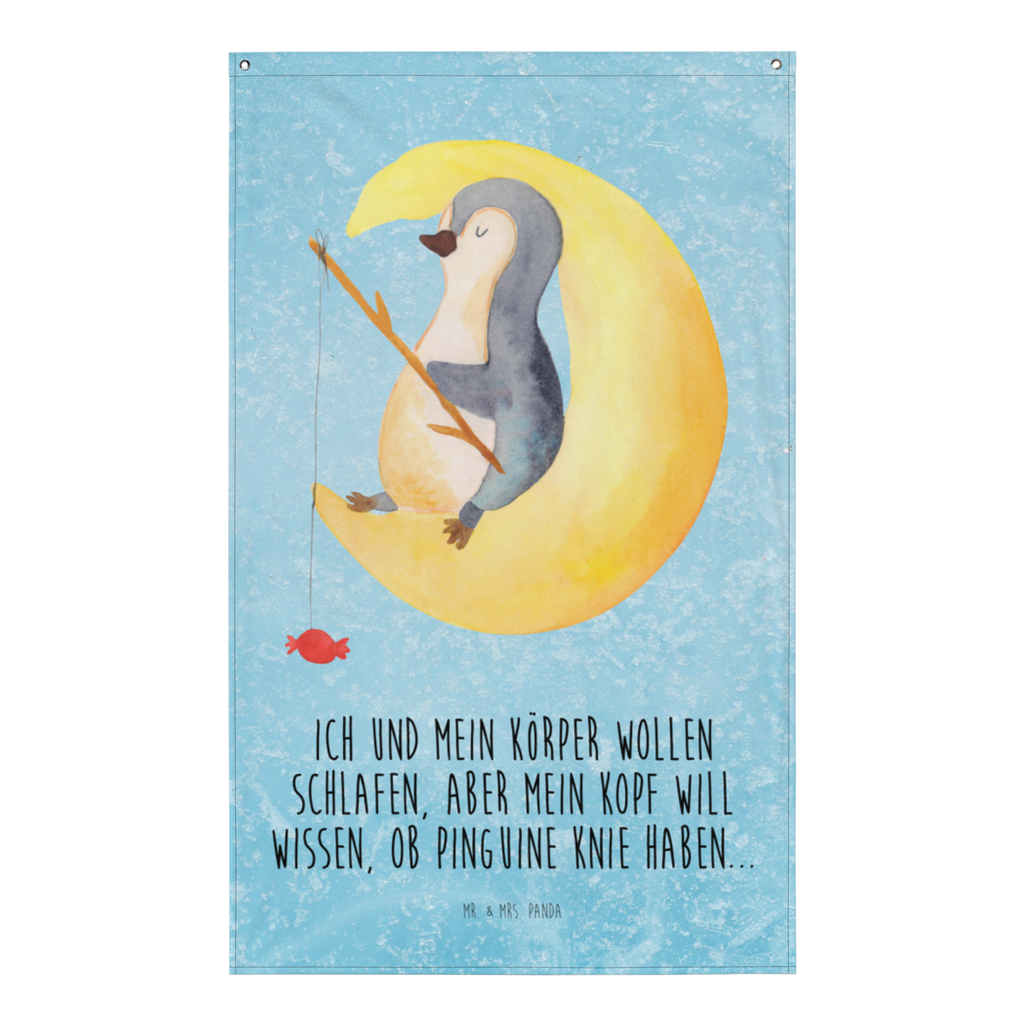 Wandteppich Pinguin Mond Pinguin, Pinguine, Spruch, schlafen, Nachtruhe, Einschlafen, Schlafzimmer, Schlafstörungen, Gästezimmer,	 Wandbehang, Dekoration, Boho, Wandteppich, Wandtuch, Wanddeko, Tapisserie, Tapestry  Pinguin