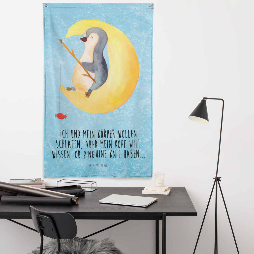 Wandteppich Pinguin Mond Pinguin, Pinguine, Spruch, schlafen, Nachtruhe, Einschlafen, Schlafzimmer, Schlafstörungen, Gästezimmer,	 Wandbehang, Dekoration, Boho, Wandteppich, Wandtuch, Wanddeko, Tapisserie, Tapestry  Pinguin