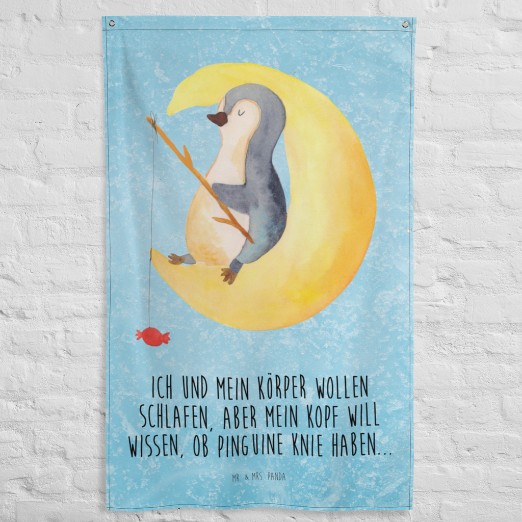 Wandteppich Pinguin Mond Pinguin, Pinguine, Spruch, schlafen, Nachtruhe, Einschlafen, Schlafzimmer, Schlafstörungen, Gästezimmer,	 Wandbehang, Dekoration, Boho, Wandteppich, Wandtuch, Wanddeko, Tapisserie, Tapestry  Pinguin