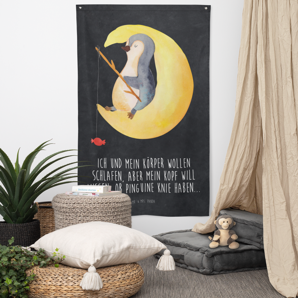 Wandteppich Pinguin Mond Pinguin, Pinguine, Spruch, schlafen, Nachtruhe, Einschlafen, Schlafzimmer, Schlafstörungen, Gästezimmer,	 Wandbehang, Dekoration, Boho, Wandteppich, Wandtuch, Wanddeko, Tapisserie, Tapestry  Pinguin