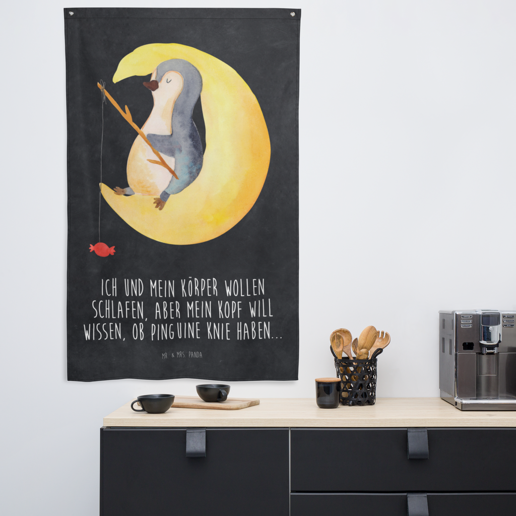 Wandteppich Pinguin Mond Pinguin, Pinguine, Spruch, schlafen, Nachtruhe, Einschlafen, Schlafzimmer, Schlafstörungen, Gästezimmer,	 Wandbehang, Dekoration, Boho, Wandteppich, Wandtuch, Wanddeko, Tapisserie, Tapestry  Pinguin