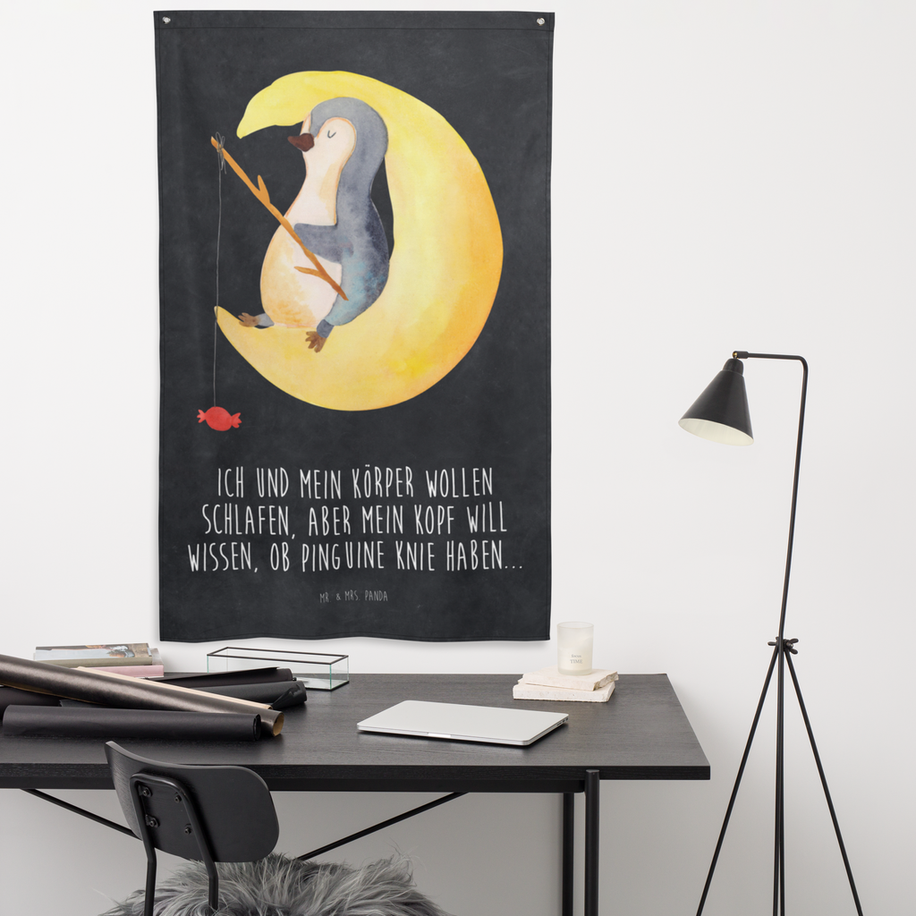Wandteppich Pinguin Mond Pinguin, Pinguine, Spruch, schlafen, Nachtruhe, Einschlafen, Schlafzimmer, Schlafstörungen, Gästezimmer,	 Wandbehang, Dekoration, Boho, Wandteppich, Wandtuch, Wanddeko, Tapisserie, Tapestry  Pinguin