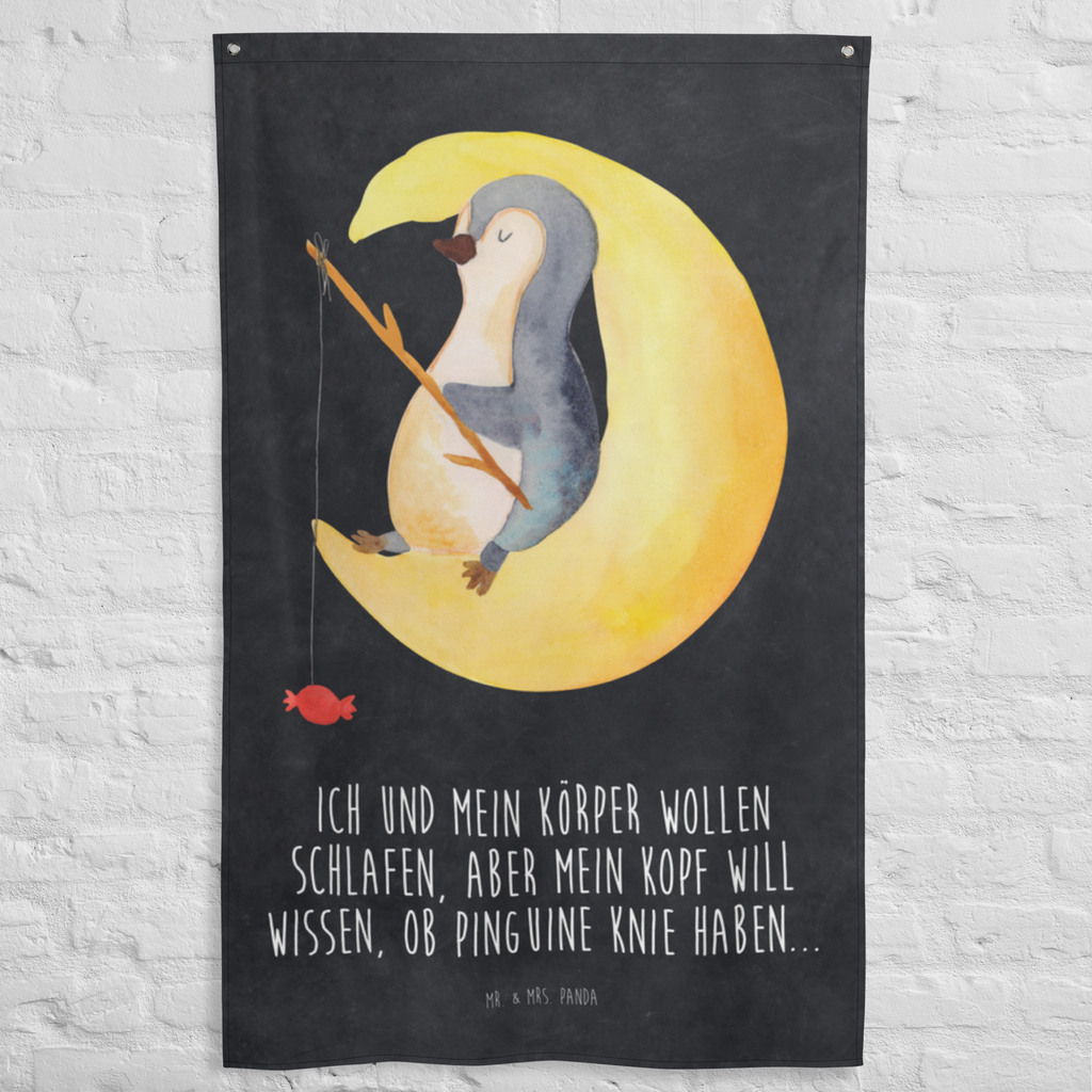 Wandteppich Pinguin Mond Pinguin, Pinguine, Spruch, schlafen, Nachtruhe, Einschlafen, Schlafzimmer, Schlafstörungen, Gästezimmer,	 Wandbehang, Dekoration, Boho, Wandteppich, Wandtuch, Wanddeko, Tapisserie, Tapestry  Pinguin
