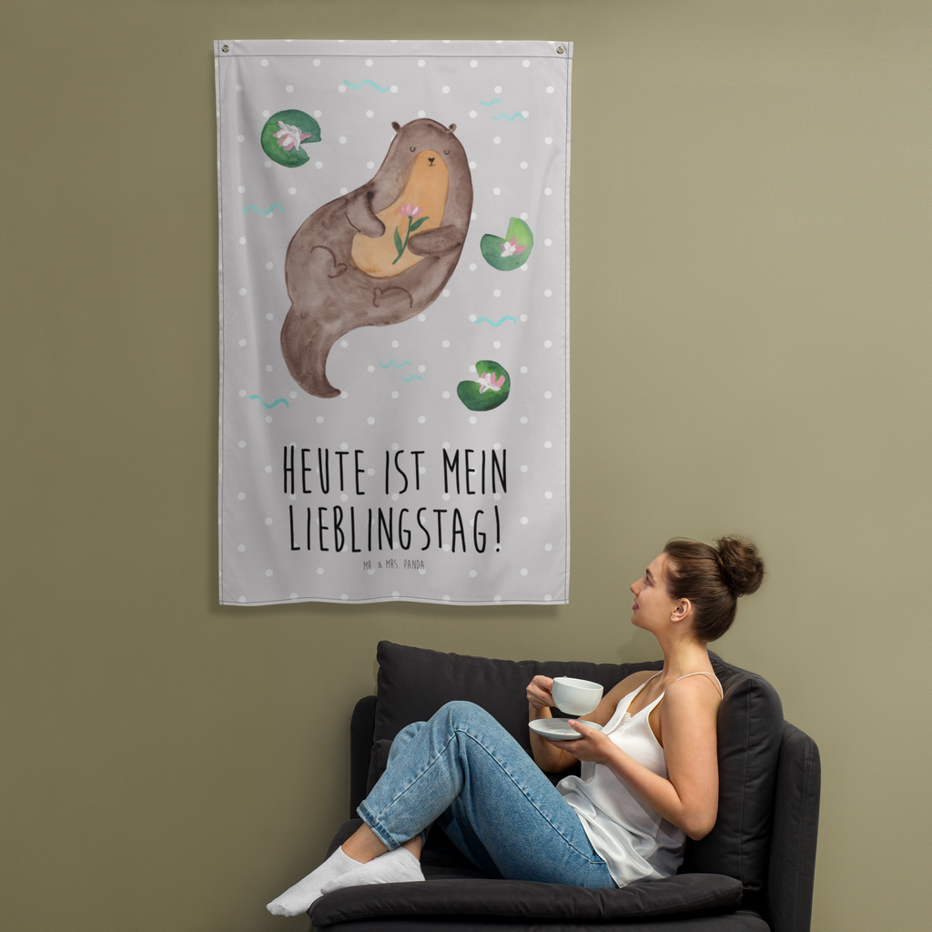 Wandteppich Otter mit Seerose Wandbehang, Dekoration, Boho, Wandteppich, Wandtuch, Wanddeko, Tapisserie, Tapestry, Wandbild, Textil-Kunst, Schmuck-Wandbehang, Wand Deko, Kinderzimmer, Kinderzimmer Wand, Kinderzimmer Deko, Kinderzimmer Wanddeko, Otter, Fischotter, Seeotter, Otter Seeotter See Otter