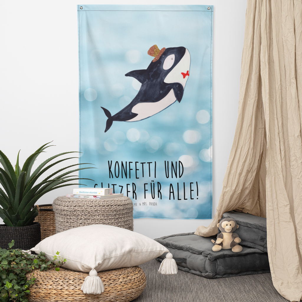 Wandteppich Orca Zylinder Wandbehang, Dekoration, Boho, Wandteppich, Wandtuch, Wanddeko, Tapisserie, Tapestry, Wandbild, Textil-Kunst, Schmuck-Wandbehang, Wand Deko, Kinderzimmer, Kinderzimmer Wand, Kinderzimmer Deko, Kinderzimmer Wanddeko, Meerestiere, Meer, Urlaub, Narwal, Glitter, Konfetti, Glitzer, Geburtstag, Feier, Fete, Fest, Glückwunsch, Orca