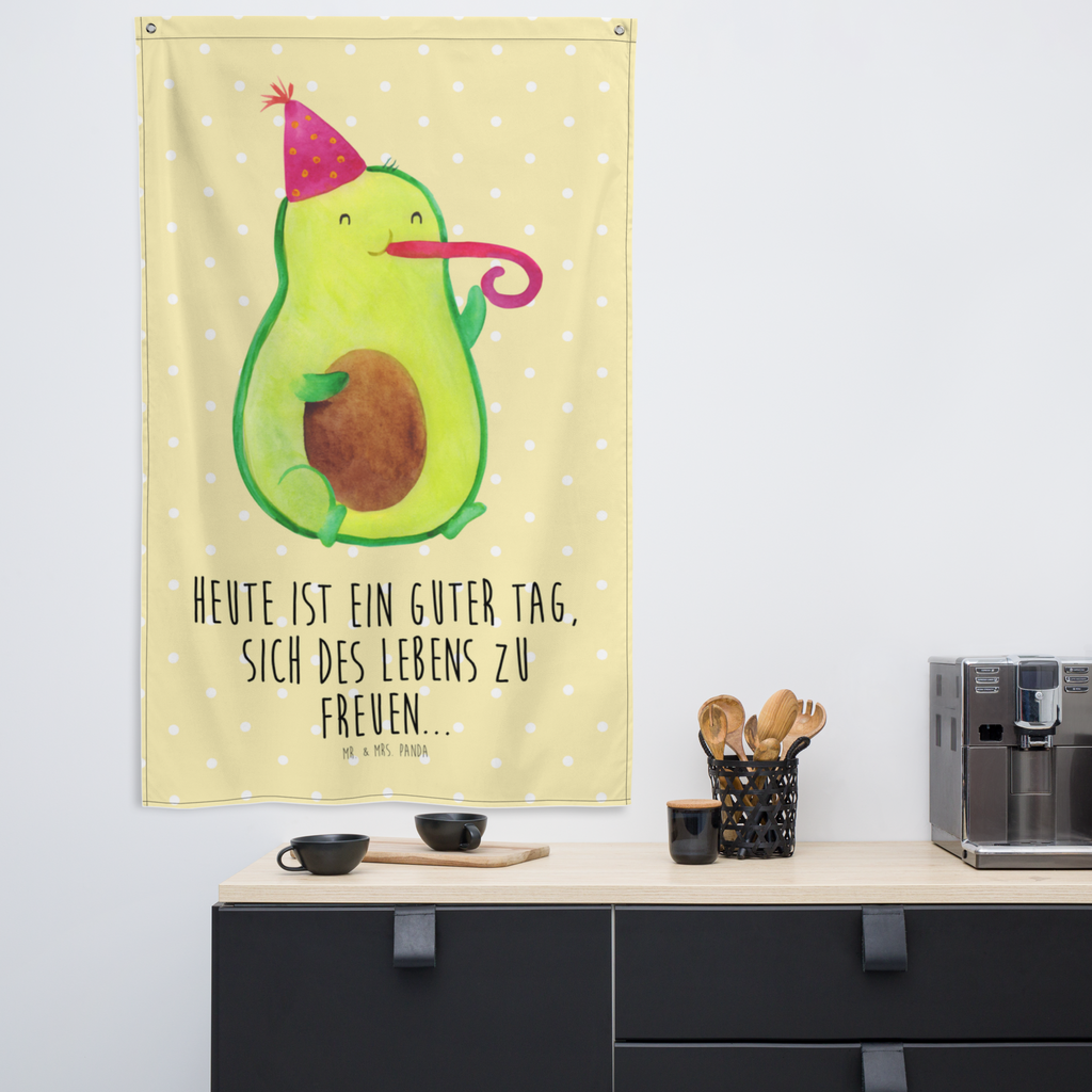 Wandteppich Avocado Partyhupe Wandbehang, Dekoration, Boho, Wandteppich, Wandtuch, Wanddeko, Tapisserie, Tapestry, Wandbild, Textil-Kunst, Schmuck-Wandbehang, Wand Deko, Kinderzimmer, Kinderzimmer Wand, Kinderzimmer Deko, Kinderzimmer Wanddeko, Avocado, Veggie, Vegan, Gesund, Party, Feierlichkeit, Feier, Fete, Geburtstag, Gute Laune, Tröte