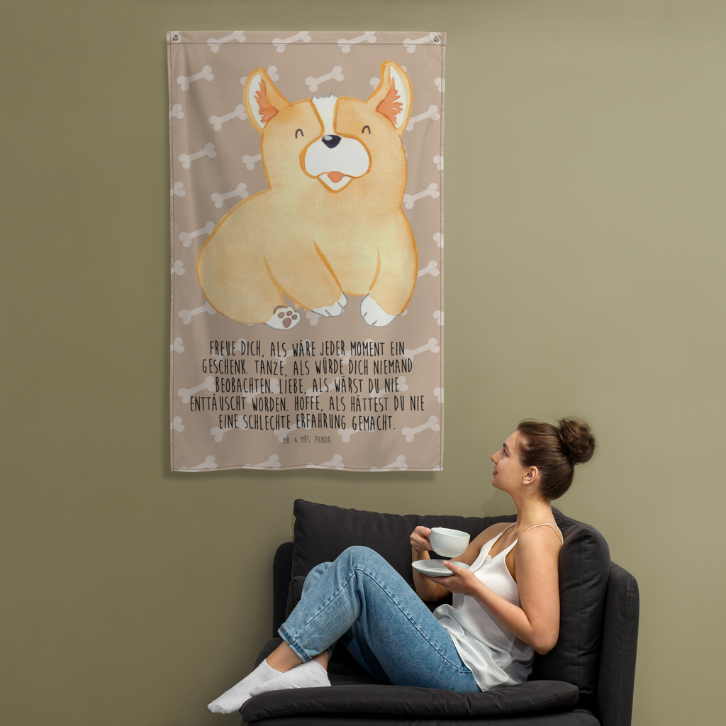 Wandbehang Corgie Corgie, Hund, Welsh Corgie Pembroke, britisch, Motivation, Spruch, Sprüche, Hundespruch, Lebensfreude	 Wandbehang, Dekoration, Boho, Wandteppich, Wandtuch, Wanddeko, Tapisserie, Tapestry  Hund, Hundemotiv, Haustier, Hunderasse, Tierliebhaber, Hundebesitzer, Sprüche
