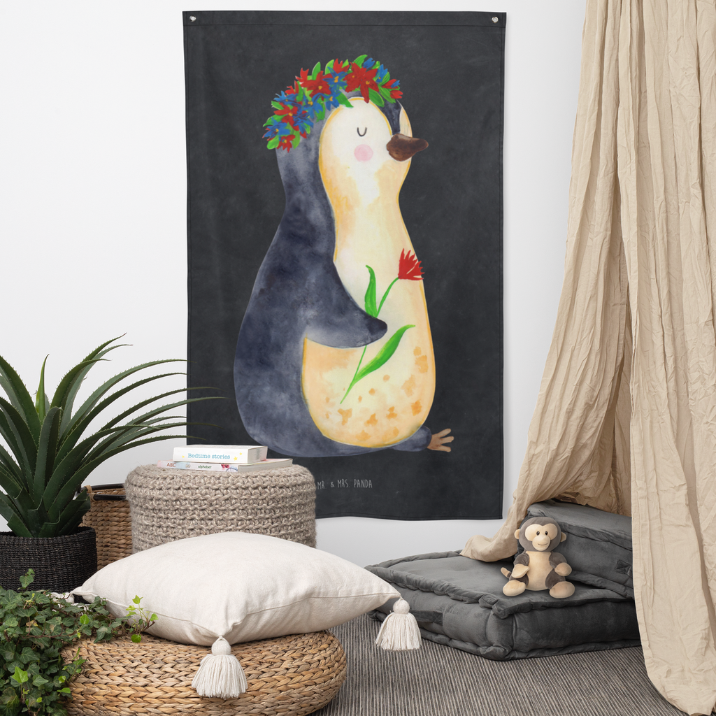 Wandteppich Pinguin Blumenkranz Wandbehang, Dekoration, Boho, Wandteppich, Wandtuch, Wanddeko, Tapisserie, Tapestry, Wandbild, Textil-Kunst, Schmuck-Wandbehang, Wand Deko, Kinderzimmer, Kinderzimmer Wand, Kinderzimmer Deko, Kinderzimmer Wanddeko, Pinguin, Pinguine, Blumenkranz, Universum, Leben, Wünsche, Ziele, Lebensziele, Motivation, Lebenslust, Liebeskummer, Geschenkidee