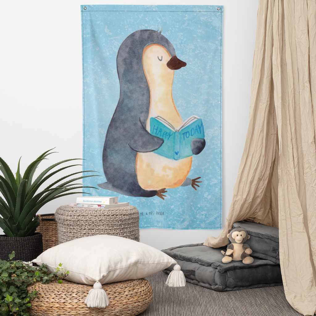 Wandteppich Pinguin Buch Wandbehang, Dekoration, Boho, Wandteppich, Wandtuch, Wanddeko, Tapisserie, Tapestry, Wandbild, Textil-Kunst, Schmuck-Wandbehang, Wand Deko, Kinderzimmer, Kinderzimmer Wand, Kinderzimmer Deko, Kinderzimmer Wanddeko, Pinguin, Pinguine, Buch, Lesen, Bücherwurm, Nichtstun, Faulenzen, Ferien, Urlaub, Freizeit