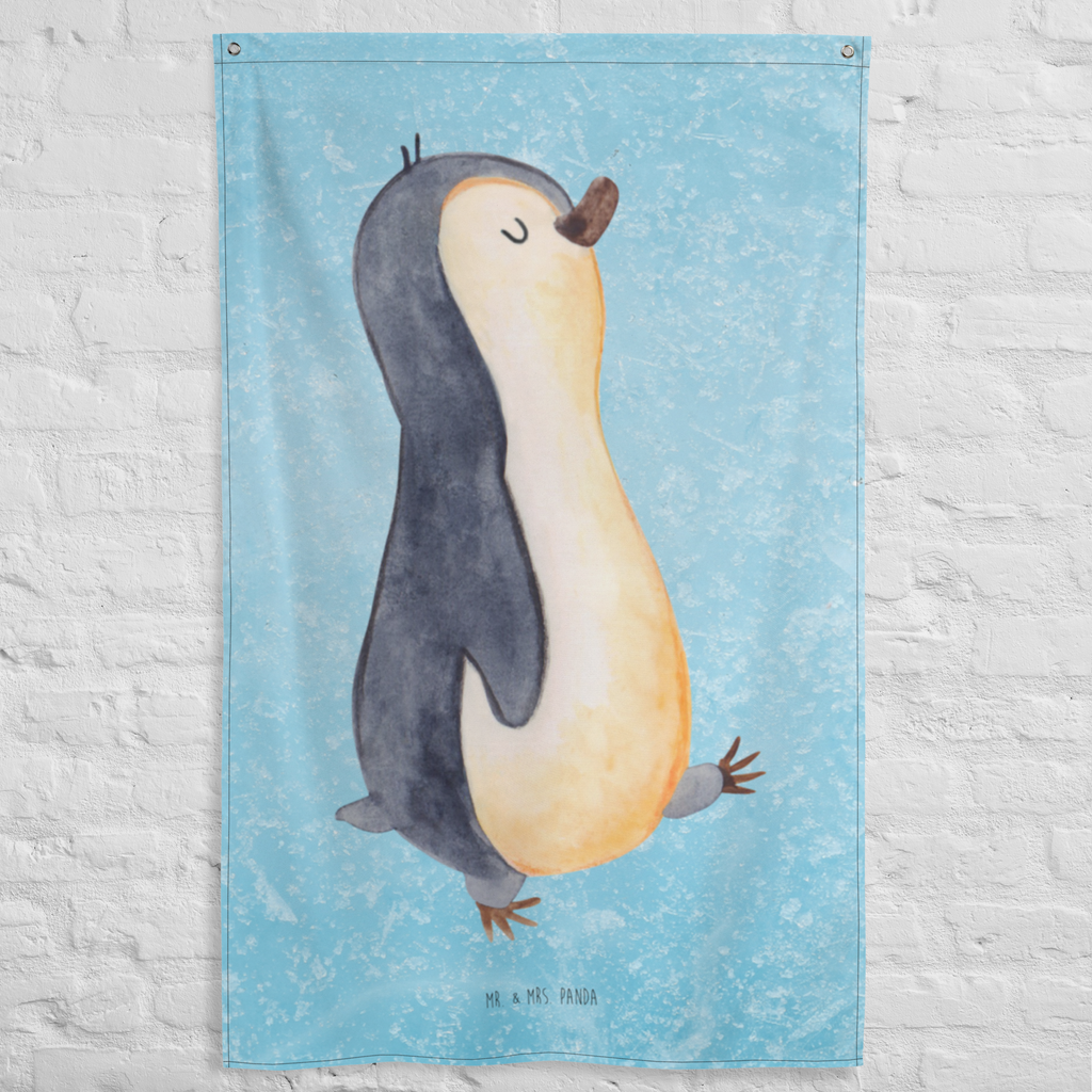 Wandbehang Pinguin marschierend Pinguin, Pinguine, Frühaufsteher, Langschläfer, Bruder, Schwester, Familie	 Wandbehang, Dekoration, Boho, Wandteppich, Wandtuch, Wanddeko, Tapisserie, Tapestry  Pinguin