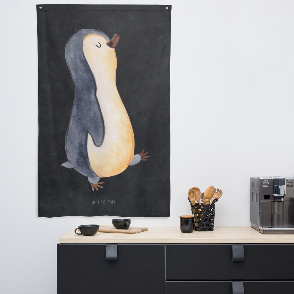 Wandbehang Pinguin marschierend Pinguin, Pinguine, Frühaufsteher, Langschläfer, Bruder, Schwester, Familie	 Wandbehang, Dekoration, Boho, Wandteppich, Wandtuch, Wanddeko, Tapisserie, Tapestry  Pinguin