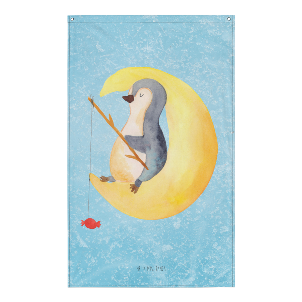 Wandteppich Pinguin Mond Pinguin, Pinguine, Spruch, schlafen, Nachtruhe, Einschlafen, Schlafzimmer, Schlafstörungen, Gästezimmer,	 Wandbehang, Dekoration, Boho, Wandteppich, Wandtuch, Wanddeko, Tapisserie, Tapestry  Pinguin