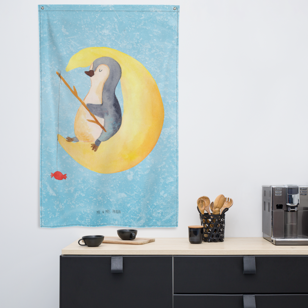 Wandteppich Pinguin Mond Pinguin, Pinguine, Spruch, schlafen, Nachtruhe, Einschlafen, Schlafzimmer, Schlafstörungen, Gästezimmer,	 Wandbehang, Dekoration, Boho, Wandteppich, Wandtuch, Wanddeko, Tapisserie, Tapestry  Pinguin