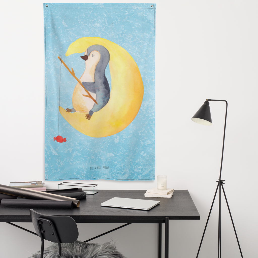 Wandteppich Pinguin Mond Pinguin, Pinguine, Spruch, schlafen, Nachtruhe, Einschlafen, Schlafzimmer, Schlafstörungen, Gästezimmer,	 Wandbehang, Dekoration, Boho, Wandteppich, Wandtuch, Wanddeko, Tapisserie, Tapestry  Pinguin