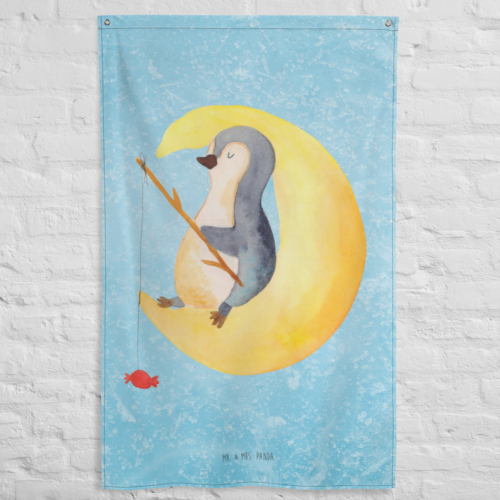 Wandteppich Pinguin Mond Pinguin, Pinguine, Spruch, schlafen, Nachtruhe, Einschlafen, Schlafzimmer, Schlafstörungen, Gästezimmer,	 Wandbehang, Dekoration, Boho, Wandteppich, Wandtuch, Wanddeko, Tapisserie, Tapestry  Pinguin