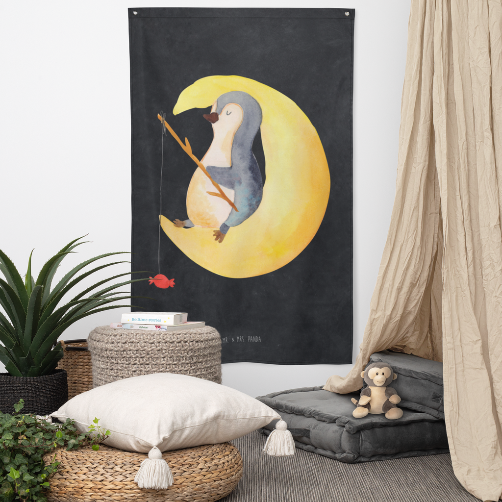 Wandteppich Pinguin Mond Pinguin, Pinguine, Spruch, schlafen, Nachtruhe, Einschlafen, Schlafzimmer, Schlafstörungen, Gästezimmer,	 Wandbehang, Dekoration, Boho, Wandteppich, Wandtuch, Wanddeko, Tapisserie, Tapestry  Pinguin