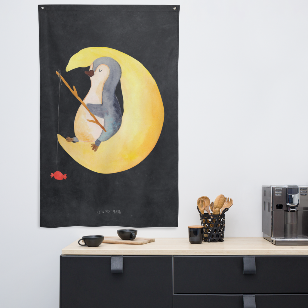 Wandteppich Pinguin Mond Pinguin, Pinguine, Spruch, schlafen, Nachtruhe, Einschlafen, Schlafzimmer, Schlafstörungen, Gästezimmer,	 Wandbehang, Dekoration, Boho, Wandteppich, Wandtuch, Wanddeko, Tapisserie, Tapestry  Pinguin