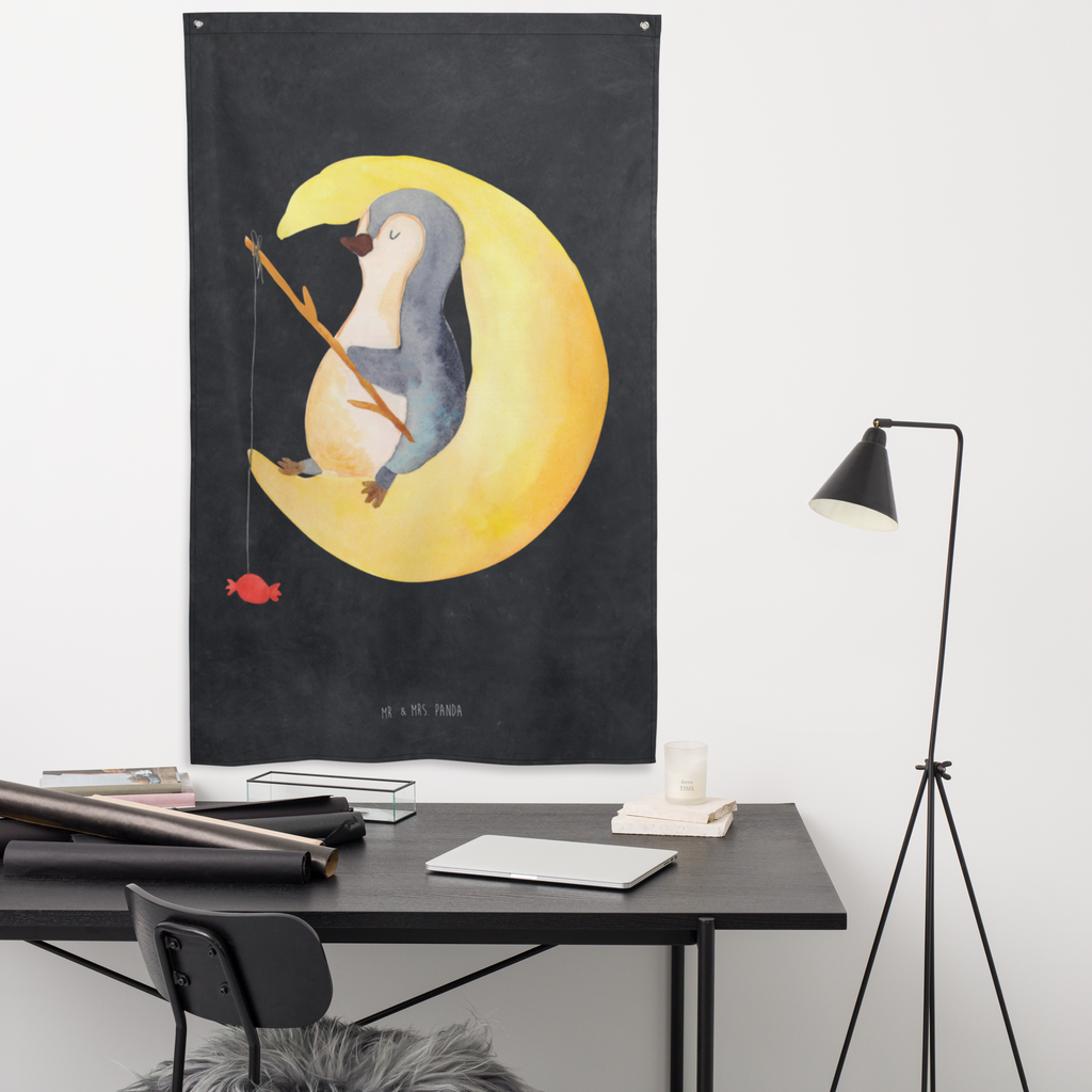 Wandteppich Pinguin Mond Pinguin, Pinguine, Spruch, schlafen, Nachtruhe, Einschlafen, Schlafzimmer, Schlafstörungen, Gästezimmer,	 Wandbehang, Dekoration, Boho, Wandteppich, Wandtuch, Wanddeko, Tapisserie, Tapestry  Pinguin