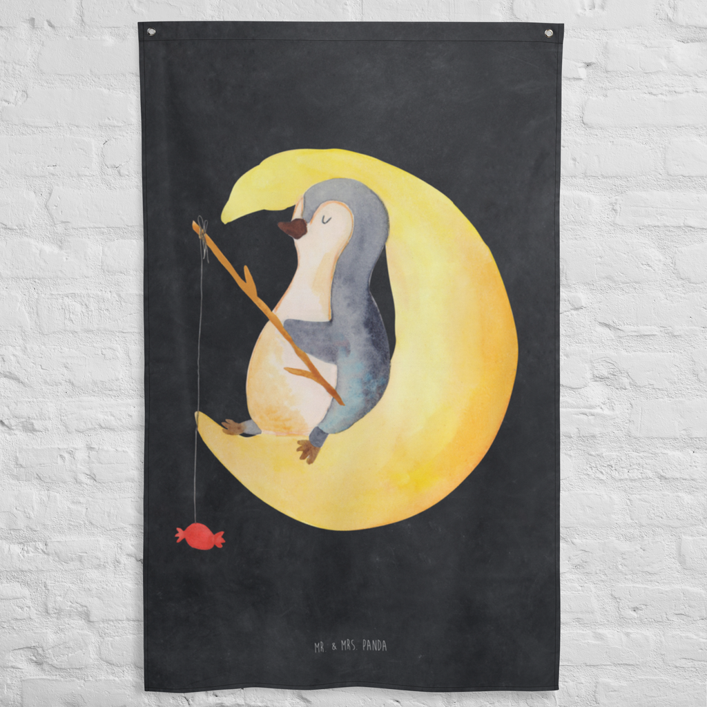 Wandteppich Pinguin Mond Pinguin, Pinguine, Spruch, schlafen, Nachtruhe, Einschlafen, Schlafzimmer, Schlafstörungen, Gästezimmer,	 Wandbehang, Dekoration, Boho, Wandteppich, Wandtuch, Wanddeko, Tapisserie, Tapestry  Pinguin