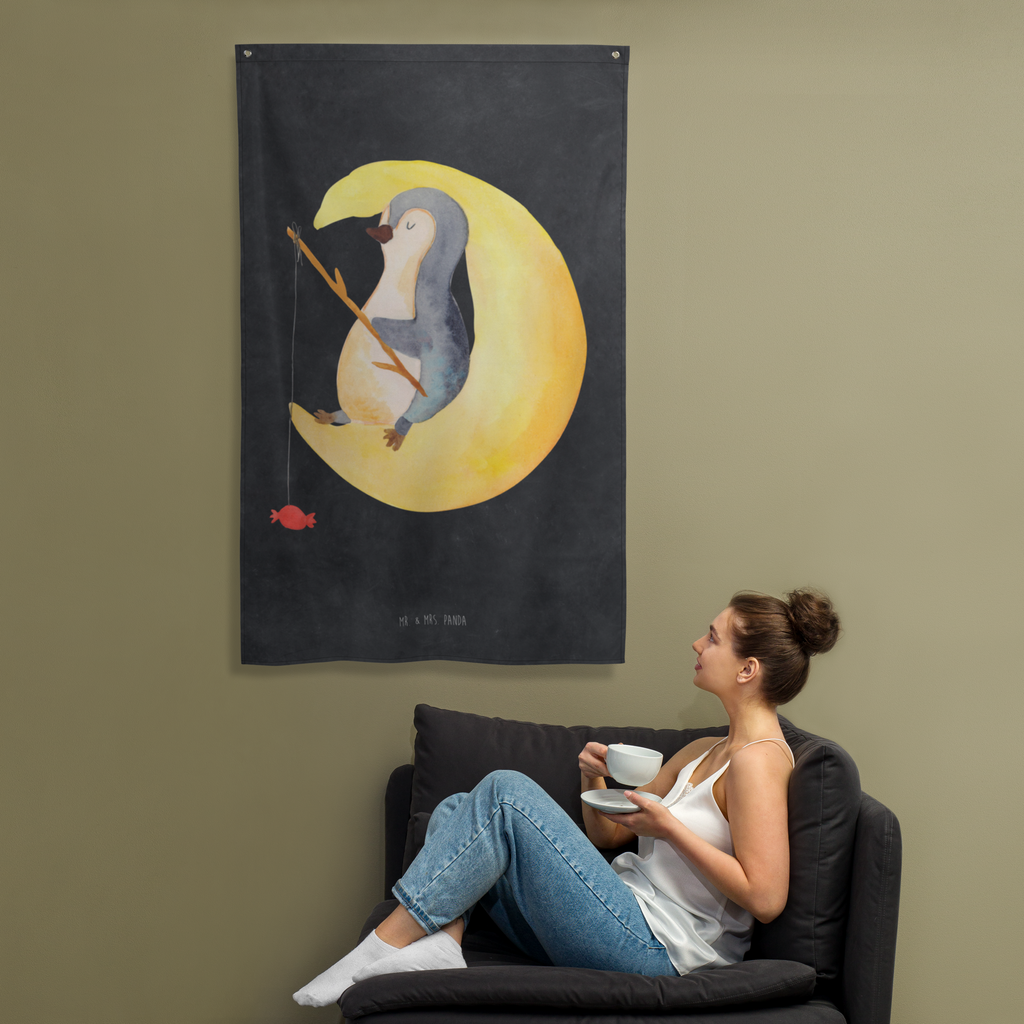 Wandteppich Pinguin Mond Pinguin, Pinguine, Spruch, schlafen, Nachtruhe, Einschlafen, Schlafzimmer, Schlafstörungen, Gästezimmer,	 Wandbehang, Dekoration, Boho, Wandteppich, Wandtuch, Wanddeko, Tapisserie, Tapestry  Pinguin