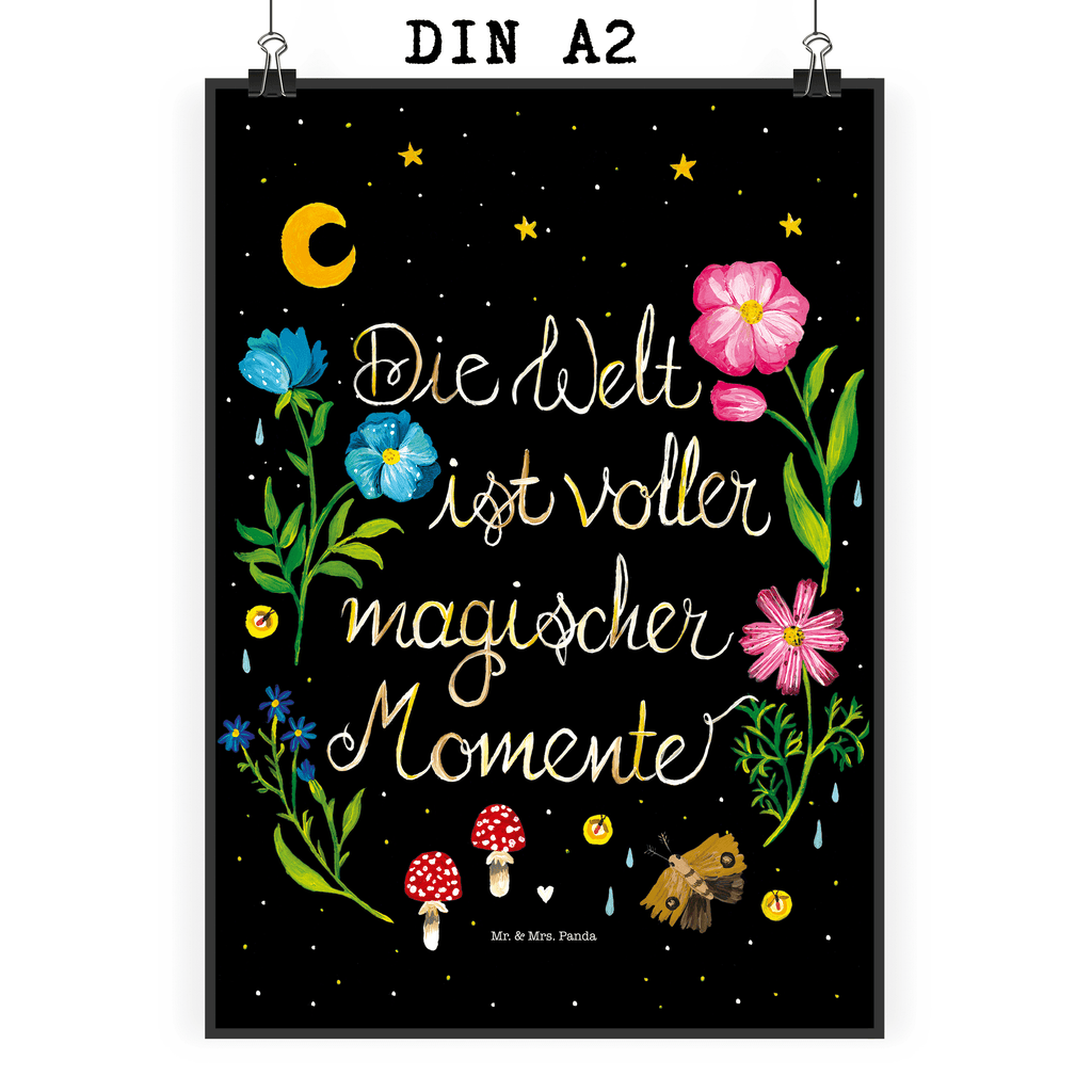 Poster Magische Welt Magische Momente, Spruch schön, Spruch positiv, Motivation, schwarz, magisch, Blumen, Nacht, Weisheit Poster, Wandposter, Bild, Wanddeko, Küchenposter, Kinderposter, Wanddeko Bild, Raumdekoration, Wanddekoration, Handgemaltes Poster, Mr. & Mrs. Panda Poster, Designposter, Kunstdruck, Posterdruck  Blumen Deko, Frühlings Deko, Sommer Deko, Dekoration, positive Botschaft, Naturliebhaber, Outdoor, Natur, Abenteuer