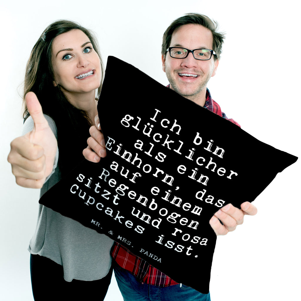 40x40 Kissen Fun Talk Ich bin glücklicher als ein Einhorn, das auf einem Regenbogen sitzt und rosa Cupcakes isst. Kissenhülle, Kopfkissen, Sofakissen, Dekokissen, Motivkissen, Spruch, Sprüche, lustig, Weisheiten, Zitate, Glizer Spruch Sprüche Weisheiten Zitate Lustig Weisheit Worte