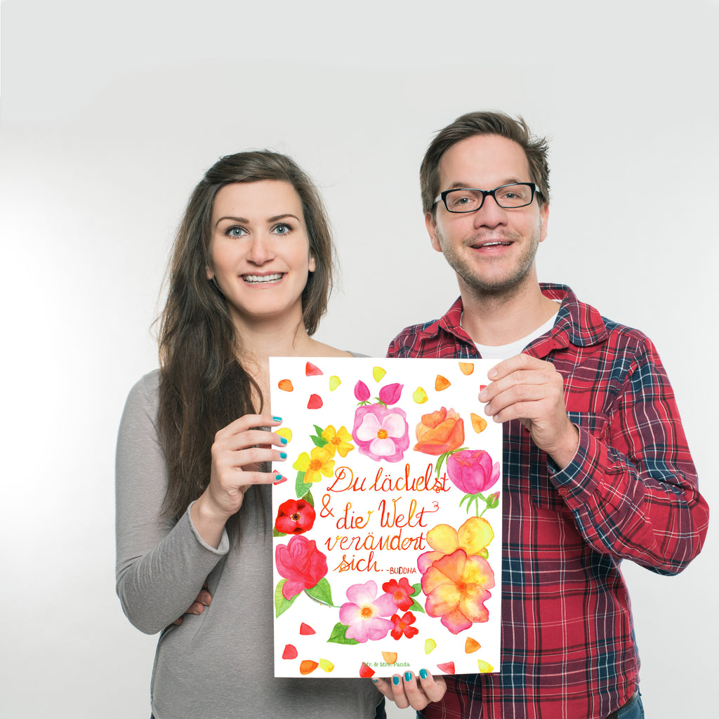 Poster Du Lächelst Lächele, Welt verändert sich, Zitat Buddha, Lachen Spruch, glücklich sein, Zitat schön, Geschenk Freundin, Spruch positiv Poster, Wandposter, Bild, Wanddeko, Küchenposter, Kinderposter, Wanddeko Bild, Raumdekoration, Wanddekoration, Handgemaltes Poster, Mr. & Mrs. Panda Poster, Designposter, Kunstdruck, Posterdruck  Blumen Deko, Frühlings Deko, Sommer Deko, Dekoration, positive Botschaft, Naturliebhaber, Outdoor, Natur, Abenteuer