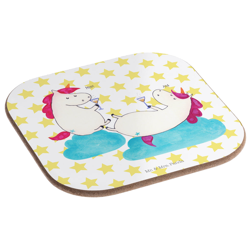 Quadratische Untersetzer Einhörner Sekt