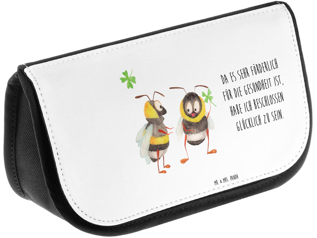 Kosmetiktasche Hummeln mit Kleeblatt Kosmetikbeutel, Kulturtasche, Kulturbeutel, Schminktasche, Make-Up Tasche, Tiermotive, Gute Laune, lustige Sprüche, Tiere, Hummel, Biene, Spruch positiv, Biene Deko, Spruch schön, glücklich sein, glücklich werden, Spruch fröhlich