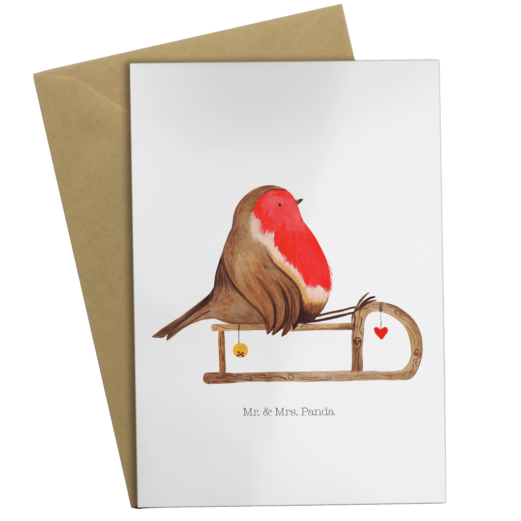 Grußkarte Rotkehlchen Schlitten