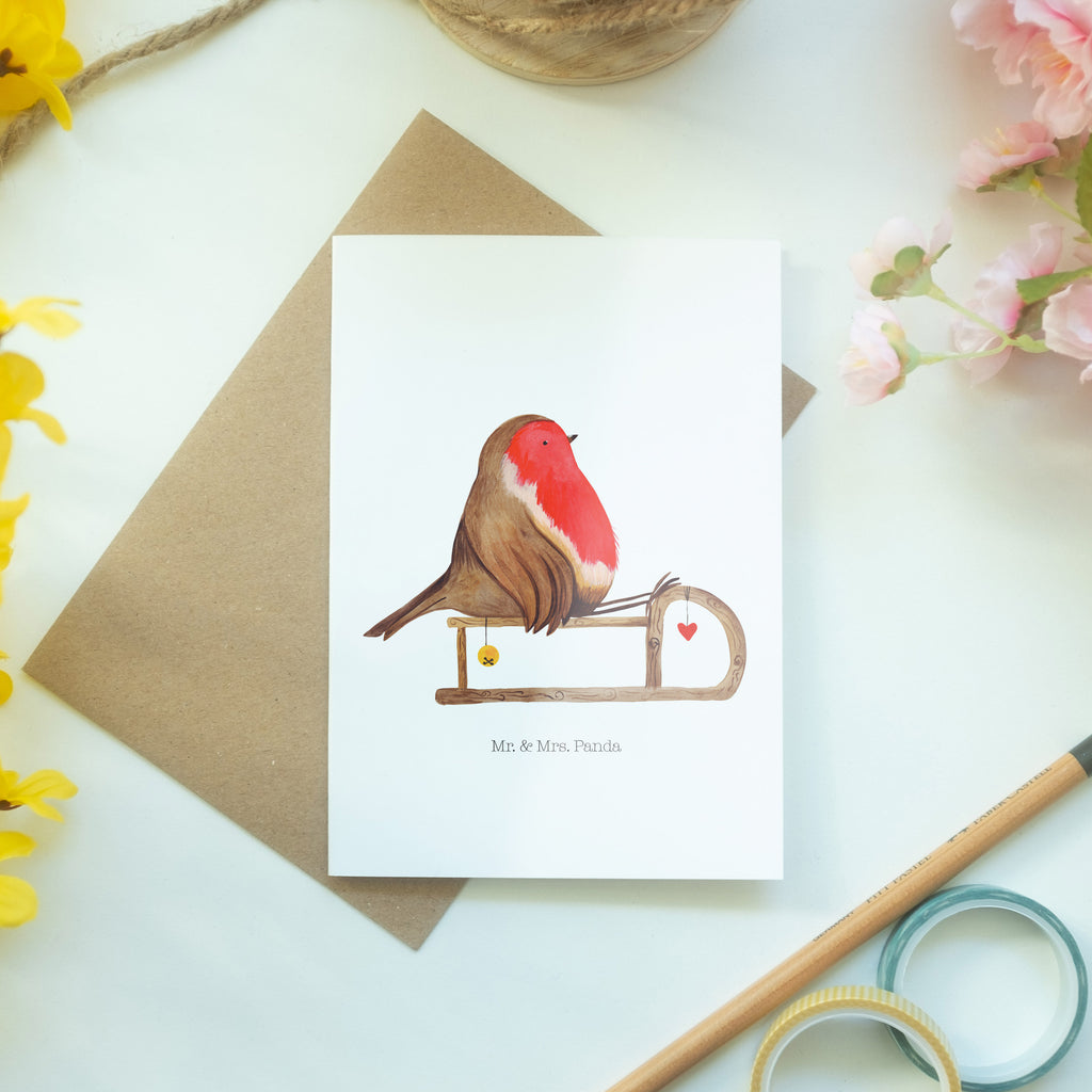 Grußkarte Rotkehlchen Schlitten