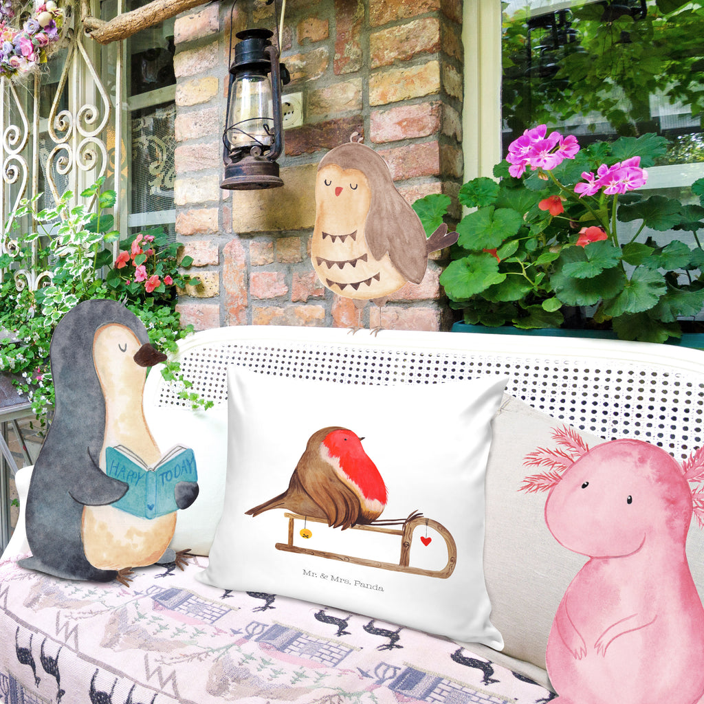 40x40 Kissen Rotkehlchen Schlitten Weihnachten, Schlitten, Vogel Kissenhülle, Kopfkissen, Sofakissen, Dekokissen, Motivkissen  Winter, Weihnachten, Weihnachtsdeko, Nikolaus, Advent, Heiligabend, Wintermotiv
