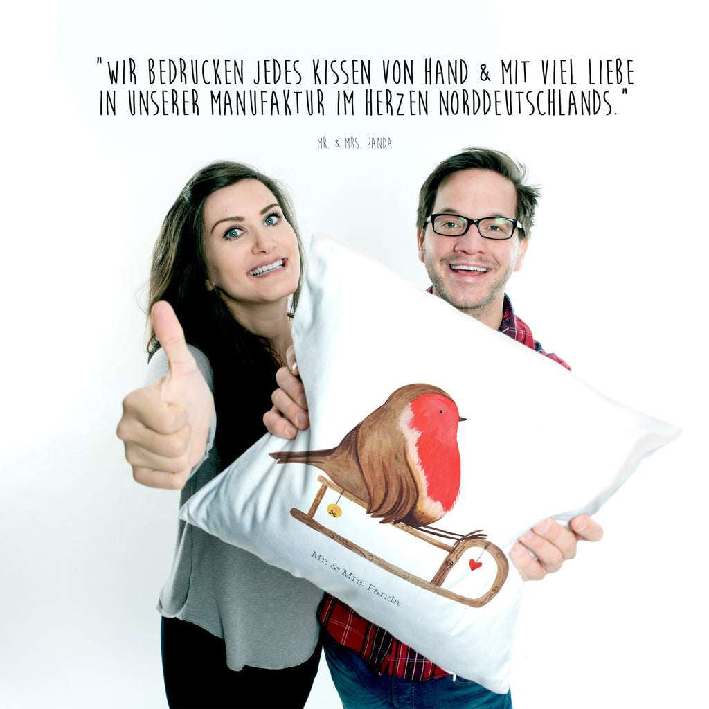 40x40 Kissen Rotkehlchen Schlitten Weihnachten, Schlitten, Vogel Kissenhülle, Kopfkissen, Sofakissen, Dekokissen, Motivkissen  Winter, Weihnachten, Weihnachtsdeko, Nikolaus, Advent, Heiligabend, Wintermotiv