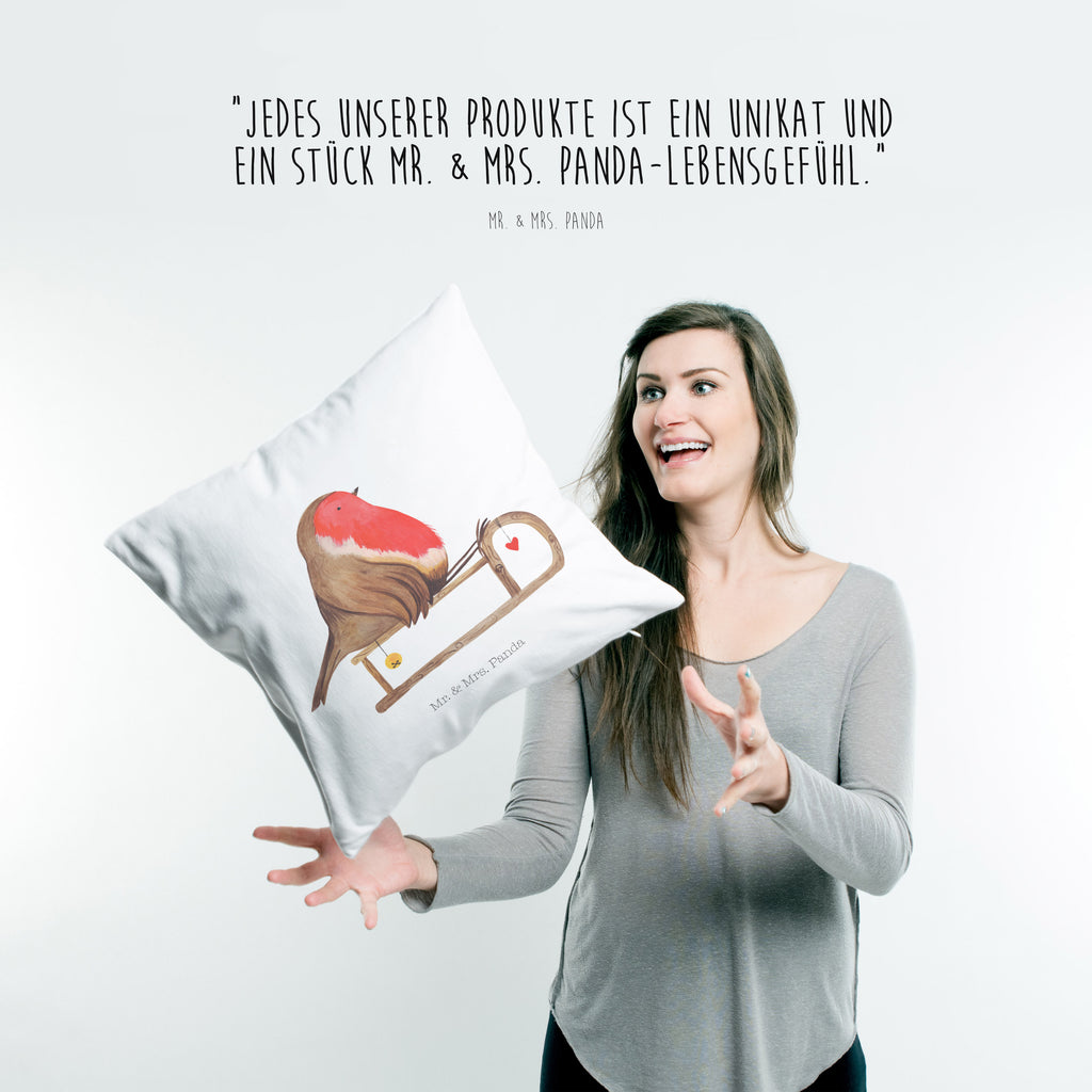 40x40 Kissen Rotkehlchen Schlitten Weihnachten, Schlitten, Vogel Kissenhülle, Kopfkissen, Sofakissen, Dekokissen, Motivkissen  Winter, Weihnachten, Weihnachtsdeko, Nikolaus, Advent, Heiligabend, Wintermotiv