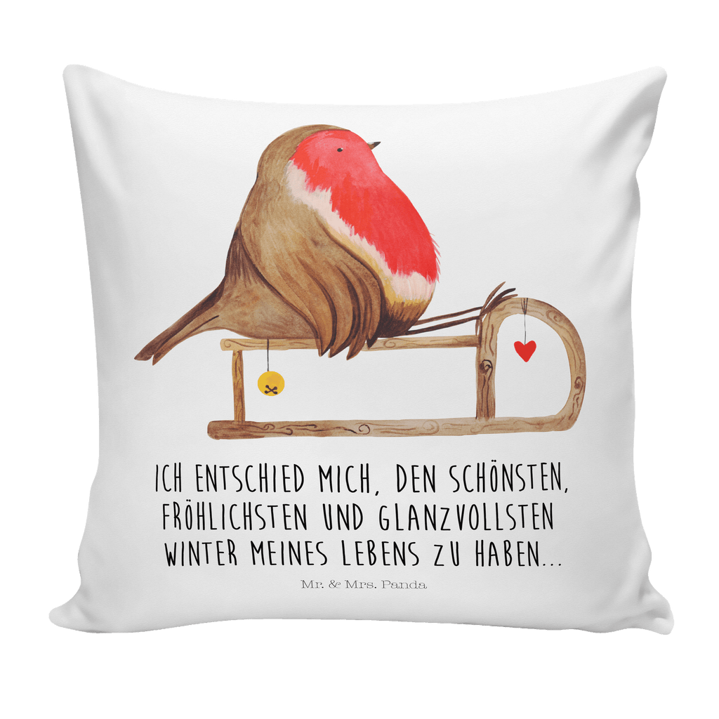 40x40 Kissen Rotkehlchen Schlitten Weihnachten, Schlitten, Vogel Kissenhülle, Kopfkissen, Sofakissen, Dekokissen, Motivkissen  Winter, Weihnachten, Weihnachtsdeko, Nikolaus, Advent, Heiligabend, Wintermotiv