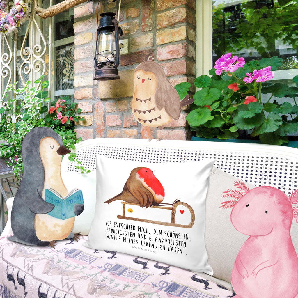 40x40 Kissen Rotkehlchen Schlitten Weihnachten, Schlitten, Vogel Kissenhülle, Kopfkissen, Sofakissen, Dekokissen, Motivkissen  Winter, Weihnachten, Weihnachtsdeko, Nikolaus, Advent, Heiligabend, Wintermotiv